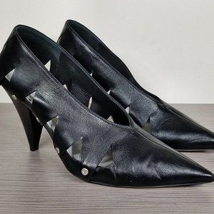 Celine Soft V-Neck Cut-Out 90 Pumps, Black Kidskin Leather, Womens Size 6.5 / 37